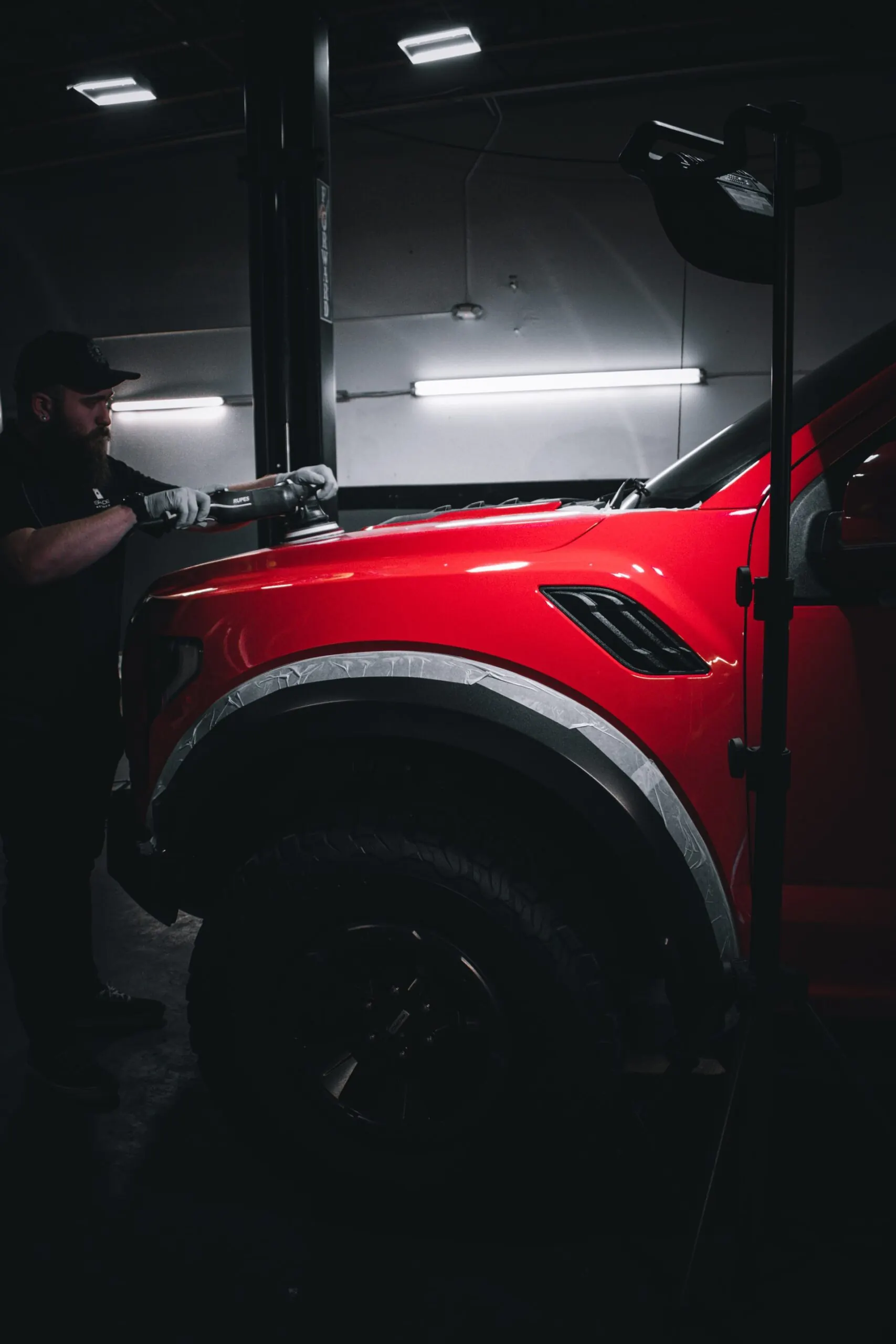 Polished red vehicle body with clear reflections